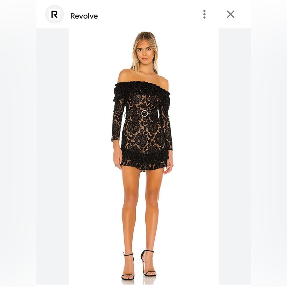 REVOLVE Black Floral Lace Off-Shoulder Mini Dress